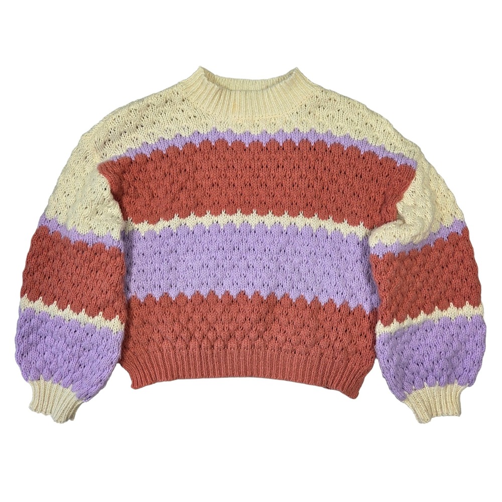 Debut‎ Knit Sweater Womens XS Chunky Striped Balloon Sleeve Preppy Modest Casual